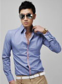 Camisa Social Masculina Luxo Slim Fit Azul