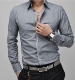 Camisa Social Masculina Luxo Slim Fit Cinza