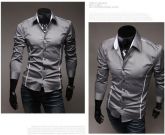 Camisa Social Masculina Luxo Slim Fit Cinza